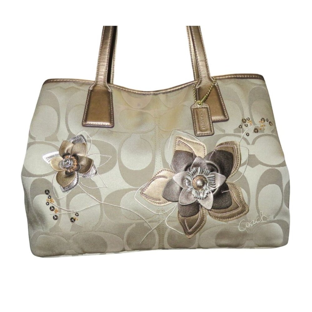 Coach 2011 Signature C Floral Applique Frame Kisslock Frame Bag Carryall Satchel